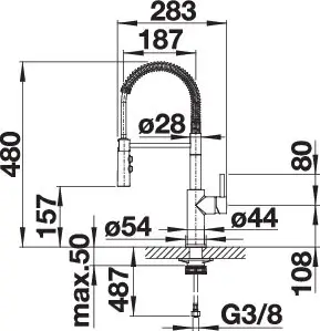 Blanco Catris s spoelkraan keuken chroom met staafgreep kolom en veer 521476 technische tekening Blanco Catris s spoelkraan keuken chroom met staafgreep kolom en veer 521476 technische tekening