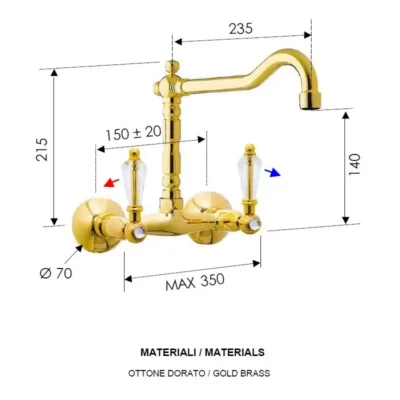 Daniel Crystal wand keukenkraan antieke uitloop Retro kristal handvat technische tekening