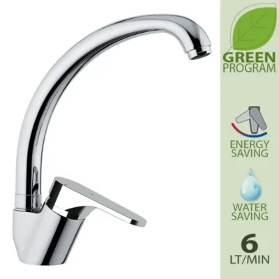 Daniel Omega Green eengats keukenkraan hoge draaibare uitloop waterbesparende perlator