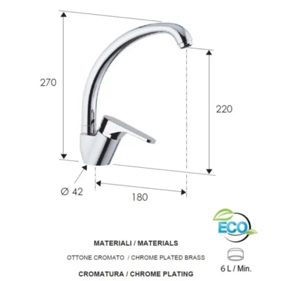 Daniel Omega Green eengats keukenkraan hoge draaibare uitloop waterbesparende perlator tekening