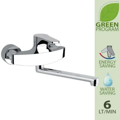 Daniel Omega Green wandmontage keukenkraan waterbesparend draaibare uitloop 6l perlator