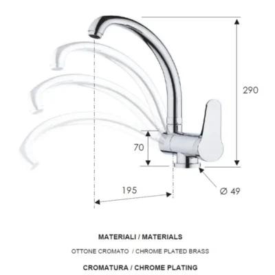 Daniel Omega eengreeps keukenkraan neerklapbaar met hoge draaibare uitloop luxe uitvoering tekening