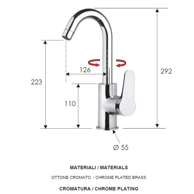 Design Sanitair Winkel | Brugkraan 2-gats HOH 23.5cm met keramisch bovendeel hoge lange uitloop