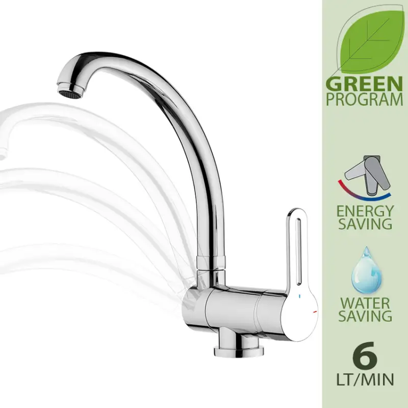 Daniel Smart Green eengreeps keukenkraan neerklapbaar hoge draaibare uitloop waterbesparend Daniel Smart Green eengreeps keukenkraan neerklapbaar hoge draaibare uitloop waterbesparend