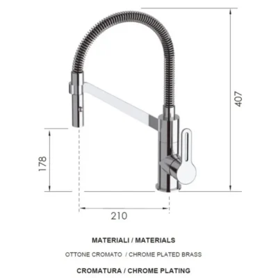 Daniel Smart eengreeps keukenkraan chroom 360° draaibaar met handdouche 2 functies tekening