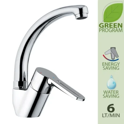 Daniel Smart green keukenkraan voordelig hoge draaibare uitloop 45° waterbesparend