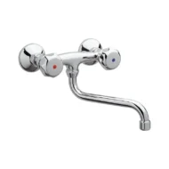 Daniel Ticino wandkeukenkraan voordelig chroom lage uitloop met draaiknoppen