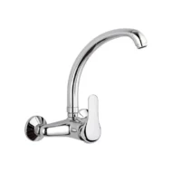 Daniel Venus wandmontage keukenkraan chroom met frontgreep en draaibare uitloop