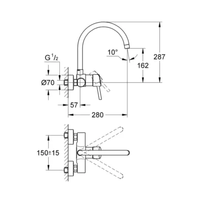 Grohe Concetto eengreeps wandmengkraan chroom 32667001 kopen technische tekening