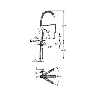 Grohe Eurocube hoge eengreeps spoelmengkraan supersteel 31395dc0 technische tekening Grohe Eurocube hoge eengreeps spoelmengkraan supersteel 31395dc0 technische tekening