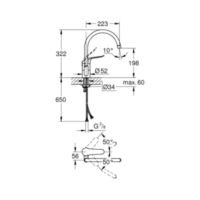 Grohe Euroeco Special eengreepsspoelbakmengkraan neerklapbaar chroom 32786000 tekening Grohe Euroeco Special eengreepsspoelbakmengkraan neerklapbaar chroom 32786000 tekening