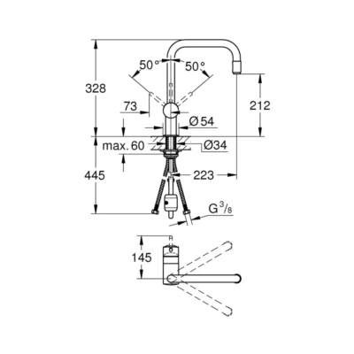 Grohe Minta eengreepseengat keukenkraan chroom 32067000 technische tekening