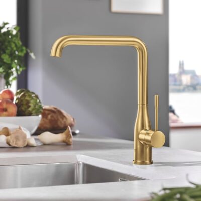 grohe essence eenhendel keukenmengkraan draaibaar cool sunrise geborsteld 30269gn0 grohe essence eenhendel keukenmengkraan draaibaar cool sunrise geborsteld 30269gn0
