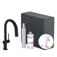 hansgrohe aqittura m91 filtersysteem 210 uittrekbare uitloop met sbox starterset en sodasystem draaibaar mat zwart 76806670
